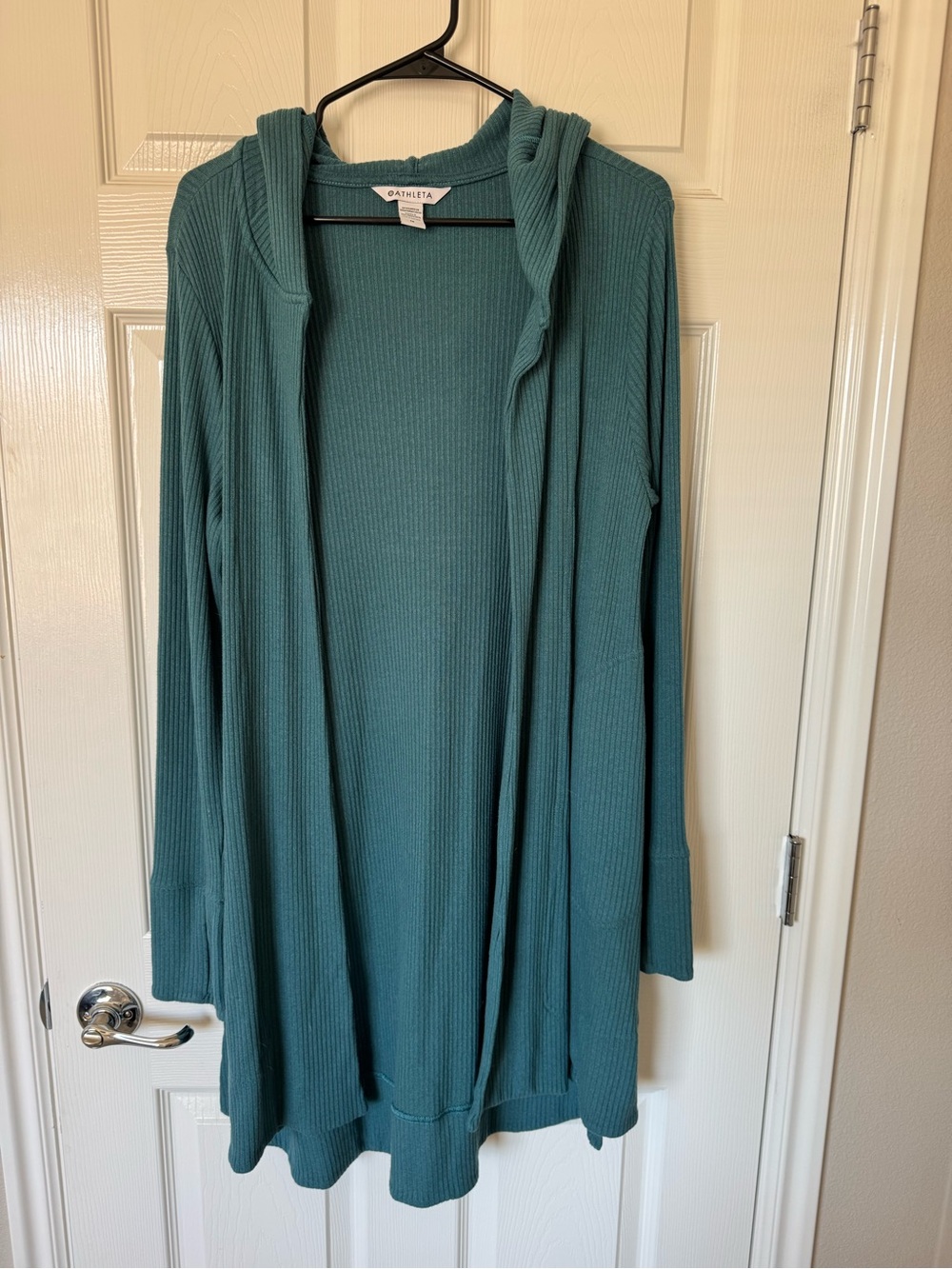 Athleta Ribbed Hooded Turquoise Green Duster Cardigan Women’s Medium